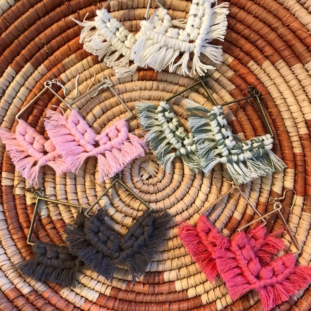 HandMade Square Macrame Fringe Earrings